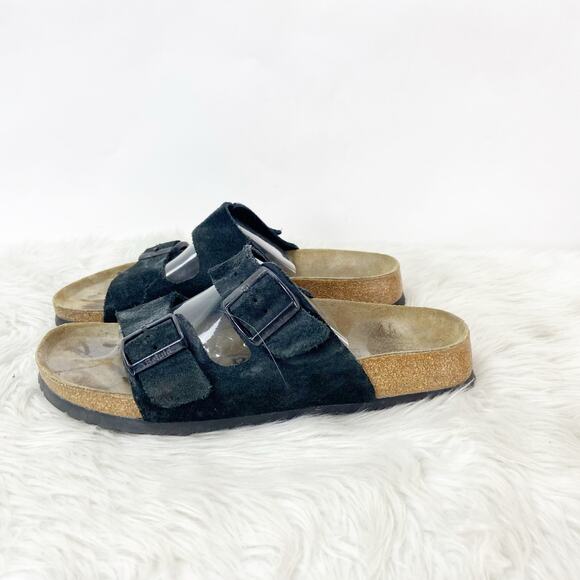 Betula Birkenstock 40 9 US Womens 7 US Mens Black Suede Leather Arizona Sandals - Picture 5 of 12